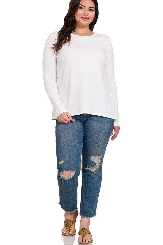 Plus Cotton Crew Neck Long Sleeve T-Shirt