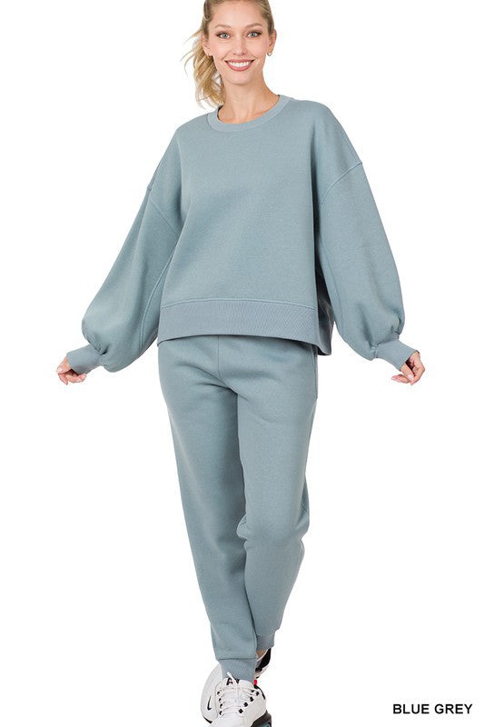 Balloon Sleeve Sweatshirt & Sweatpants Set