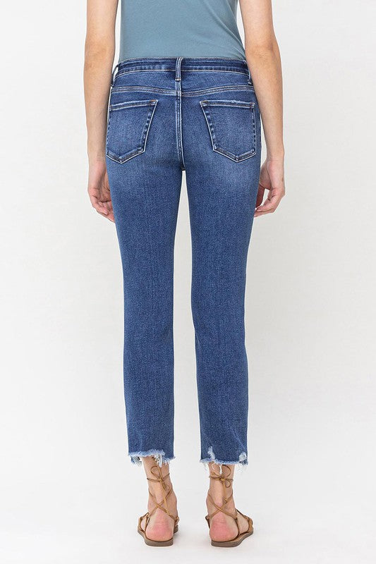 High Rise Crop Slim Straight Jeans