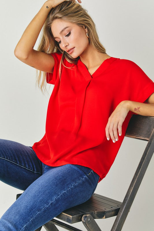 V NECK DOLMAN SLEEVE SOLID BASIC TOP