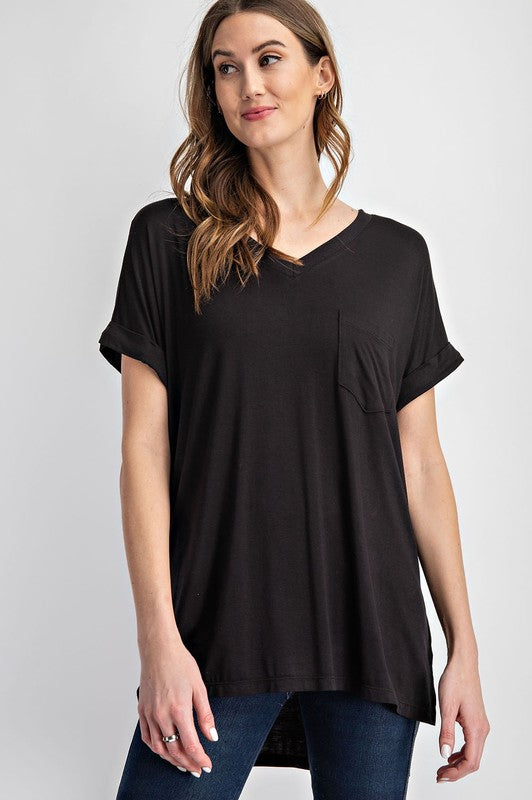 V Neck Basic High-Low Hem Top