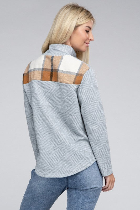 Plaid Print Half Button Sweatshirt