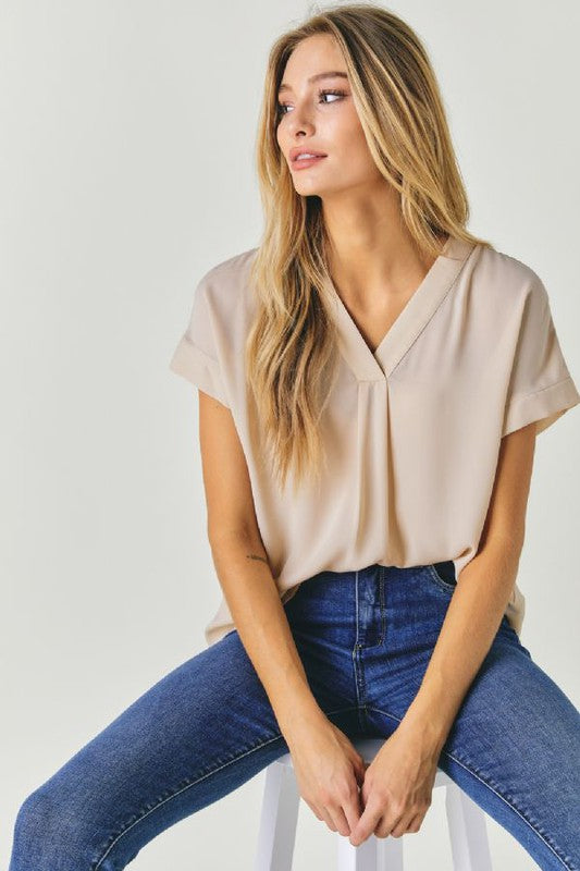 V NECK DOLMAN SLEEVE SOLID BASIC TOP