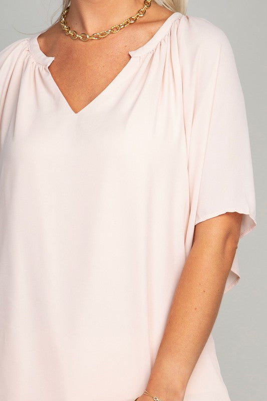 Solid Notched Neck Blouse