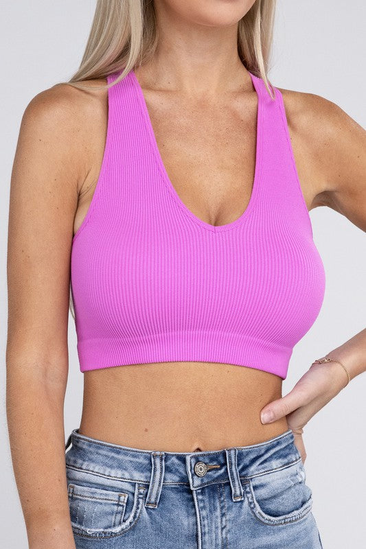 Ribbed Cropped Racerback Tank Top