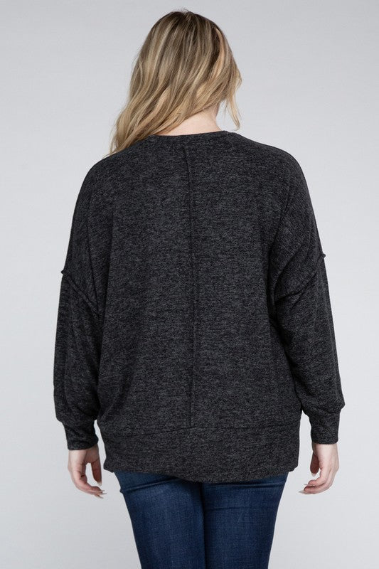 Plus Brushed Melange Drop Shoulder Sweater